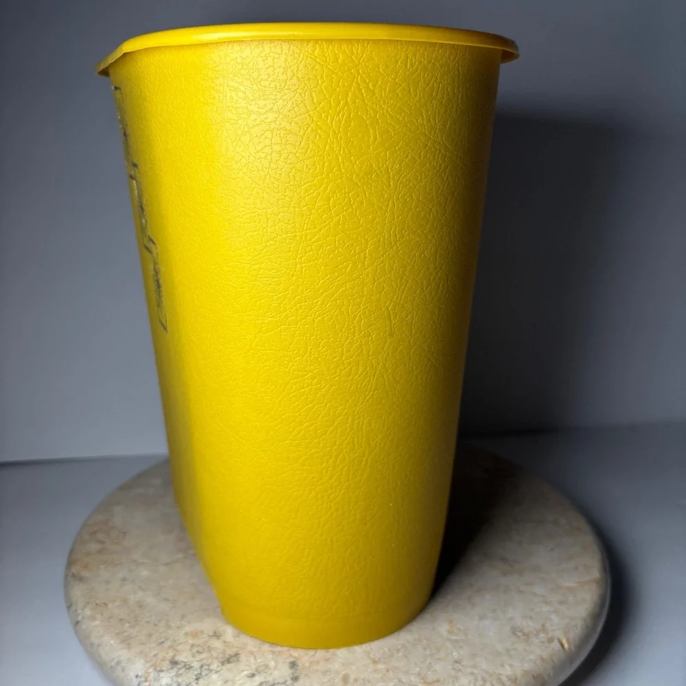 Vintage MCM Wastebasket Yellow Atomic Starburst Plastic Trash Can Retro Decor